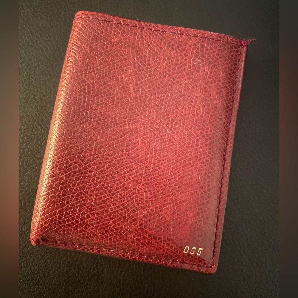 RVSP FOLDING CARDHOLDER GRAINED BURGUNDY CALFSKIN